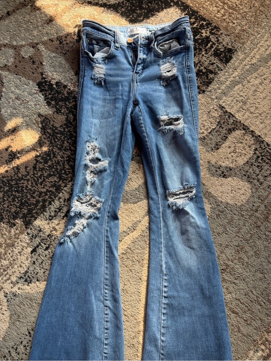 Flying Monkey Denim - Flying Monkey Medium Blue Distressed Flare Jeans